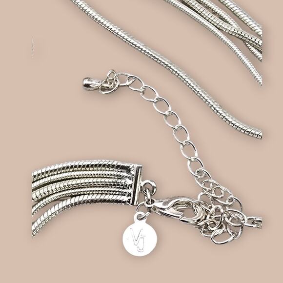 Vintage Multi-Strand Snake Chain Necklace Silver Layered Jewelry - Picture 6 of 7